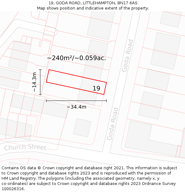 19, GODA ROAD, LITTLEHAMPTON, BN17 6AS: Plot and title map