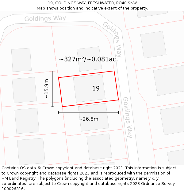 19, GOLDINGS WAY, FRESHWATER, PO40 9NW: Plot and title map