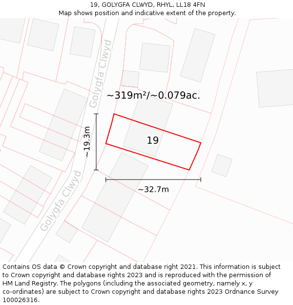 19, GOLYGFA CLWYD, RHYL, LL18 4FN: Plot and title map