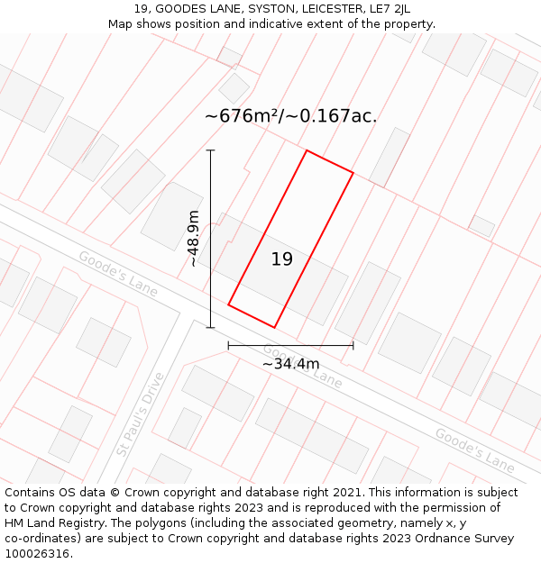 19, GOODES LANE, SYSTON, LEICESTER, LE7 2JL: Plot and title map