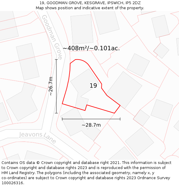 19, GOODMAN GROVE, KESGRAVE, IPSWICH, IP5 2DZ: Plot and title map