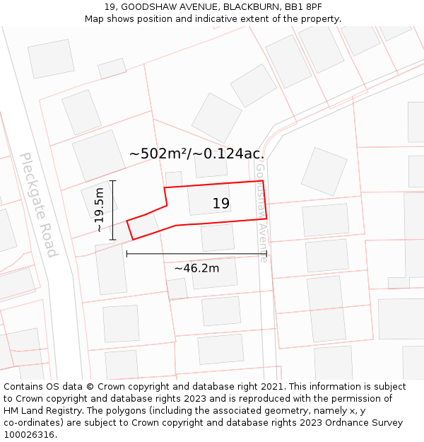 19, GOODSHAW AVENUE, BLACKBURN, BB1 8PF: Plot and title map