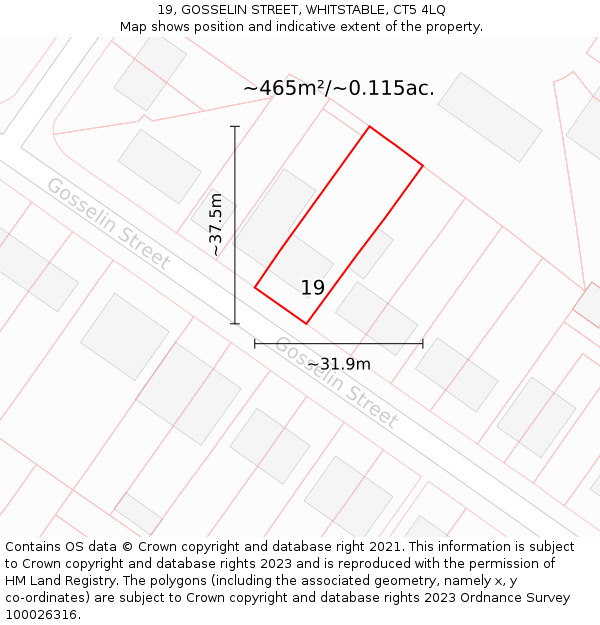 19, GOSSELIN STREET, WHITSTABLE, CT5 4LQ: Plot and title map