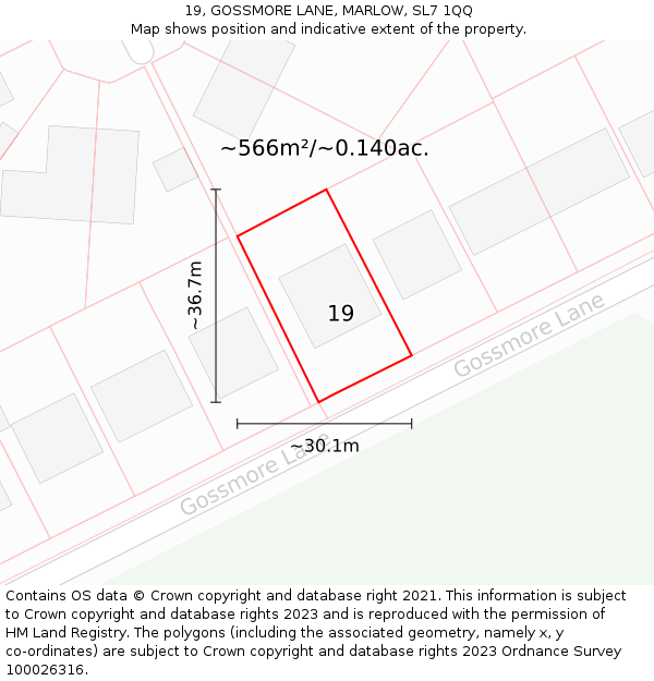 19, GOSSMORE LANE, MARLOW, SL7 1QQ: Plot and title map