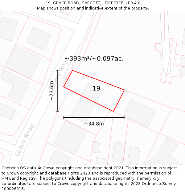 19, GRACE ROAD, SAPCOTE, LEICESTER, LE9 4JX: Plot and title map