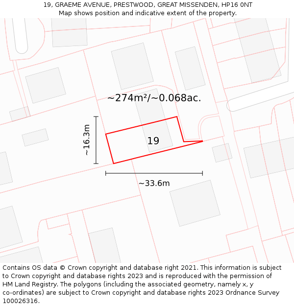 19, GRAEME AVENUE, PRESTWOOD, GREAT MISSENDEN, HP16 0NT: Plot and title map