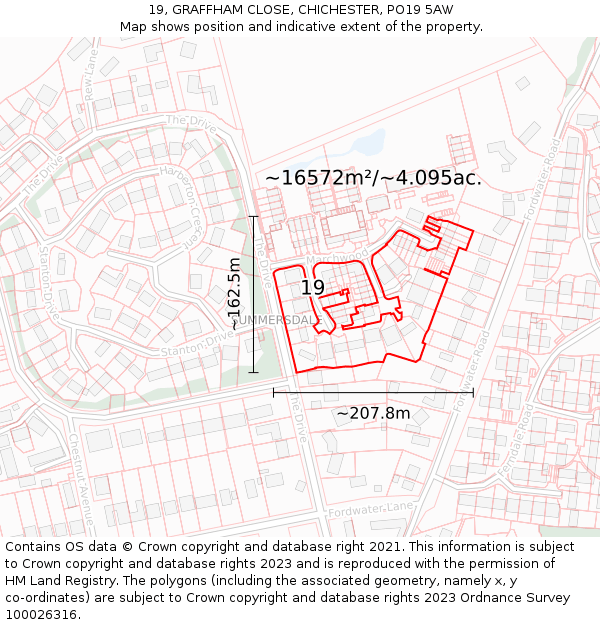 19, GRAFFHAM CLOSE, CHICHESTER, PO19 5AW: Plot and title map