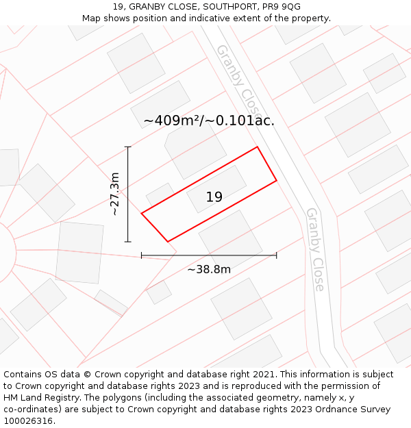 19, GRANBY CLOSE, SOUTHPORT, PR9 9QG: Plot and title map