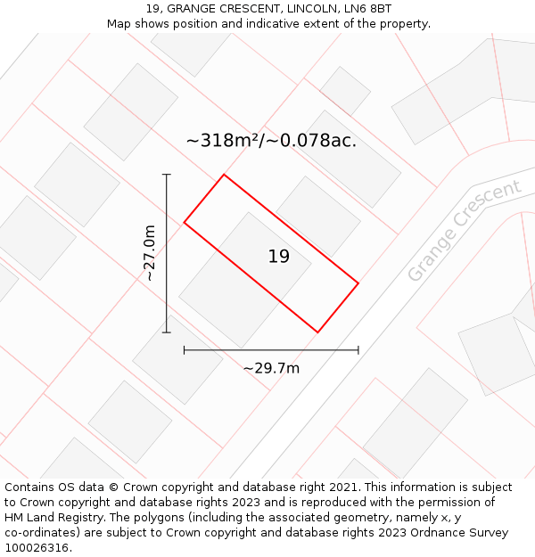 19, GRANGE CRESCENT, LINCOLN, LN6 8BT: Plot and title map