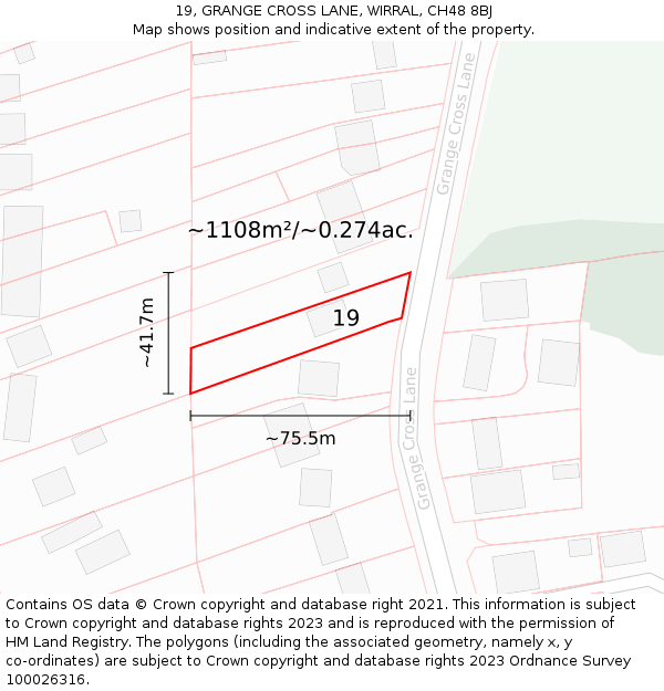 19, GRANGE CROSS LANE, WIRRAL, CH48 8BJ: Plot and title map