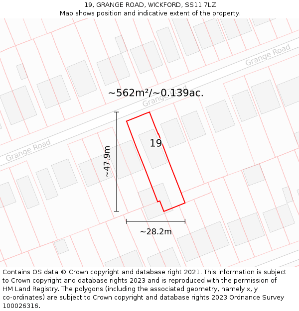 19, GRANGE ROAD, WICKFORD, SS11 7LZ: Plot and title map