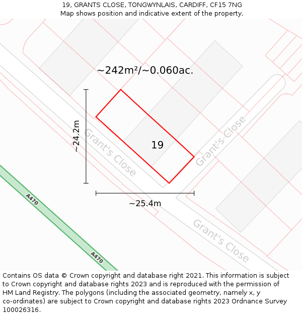 19, GRANTS CLOSE, TONGWYNLAIS, CARDIFF, CF15 7NG: Plot and title map