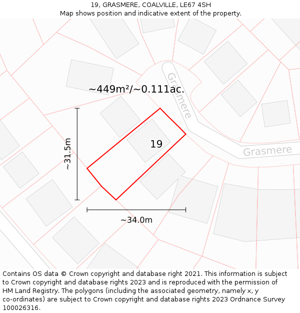 19, GRASMERE, COALVILLE, LE67 4SH: Plot and title map