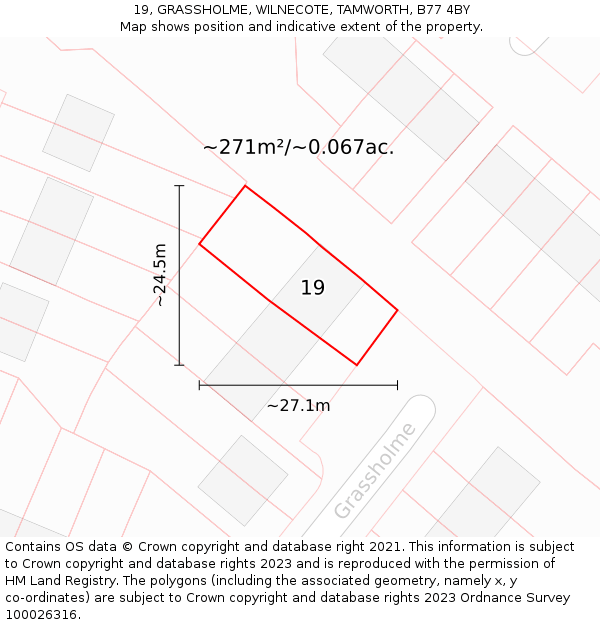 19, GRASSHOLME, WILNECOTE, TAMWORTH, B77 4BY: Plot and title map