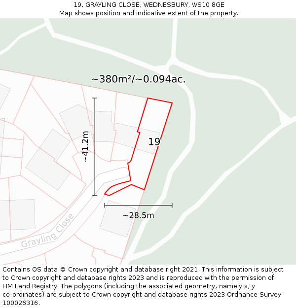 19, GRAYLING CLOSE, WEDNESBURY, WS10 8GE: Plot and title map