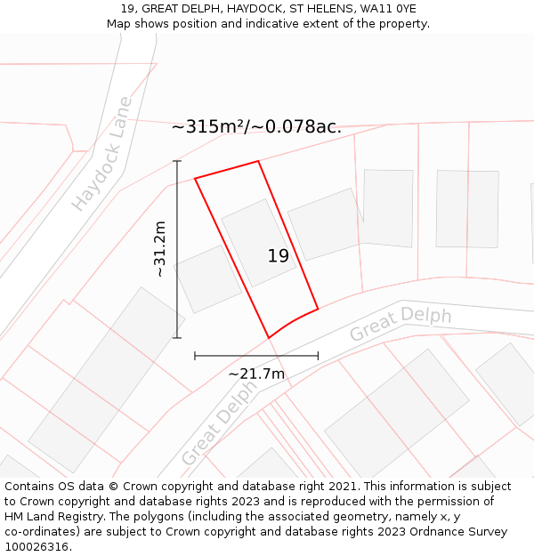 19, GREAT DELPH, HAYDOCK, ST HELENS, WA11 0YE: Plot and title map