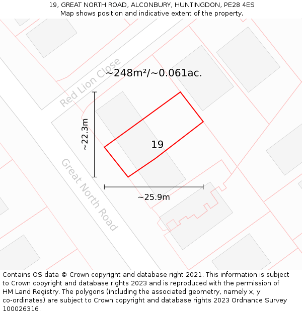 19, GREAT NORTH ROAD, ALCONBURY, HUNTINGDON, PE28 4ES: Plot and title map