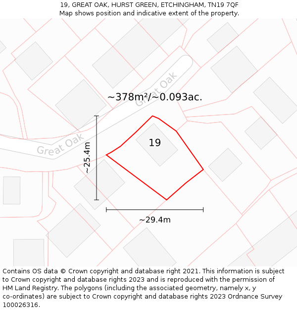 19, GREAT OAK, HURST GREEN, ETCHINGHAM, TN19 7QF: Plot and title map