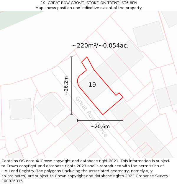 19, GREAT ROW GROVE, STOKE-ON-TRENT, ST6 8FN: Plot and title map