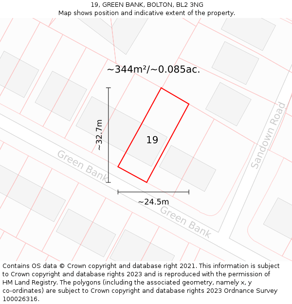 19, GREEN BANK, BOLTON, BL2 3NG: Plot and title map