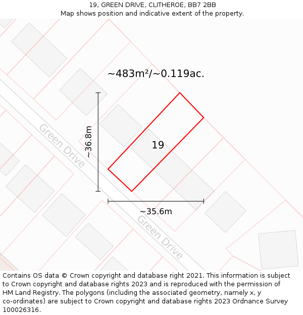 19, GREEN DRIVE, CLITHEROE, BB7 2BB: Plot and title map