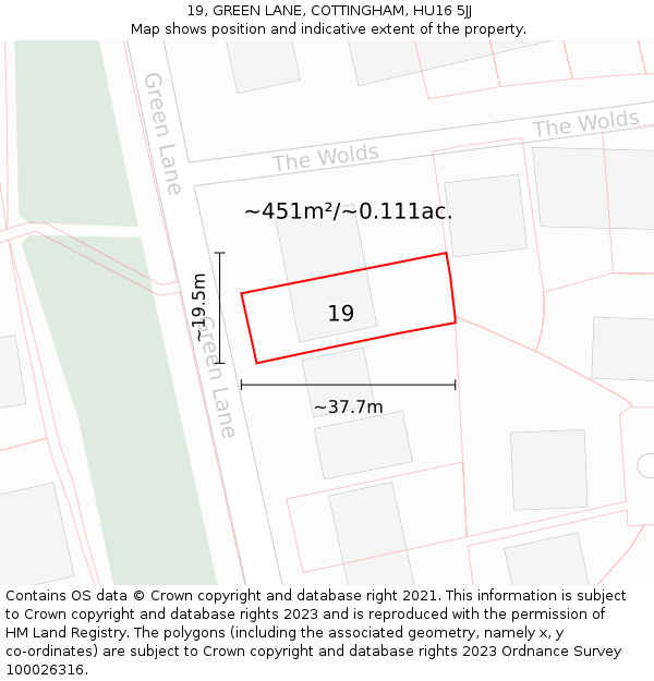 19, GREEN LANE, COTTINGHAM, HU16 5JJ: Plot and title map