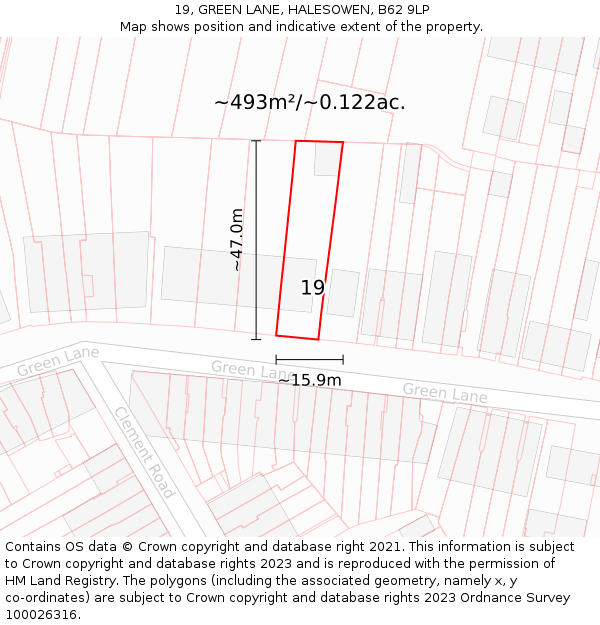19, GREEN LANE, HALESOWEN, B62 9LP: Plot and title map