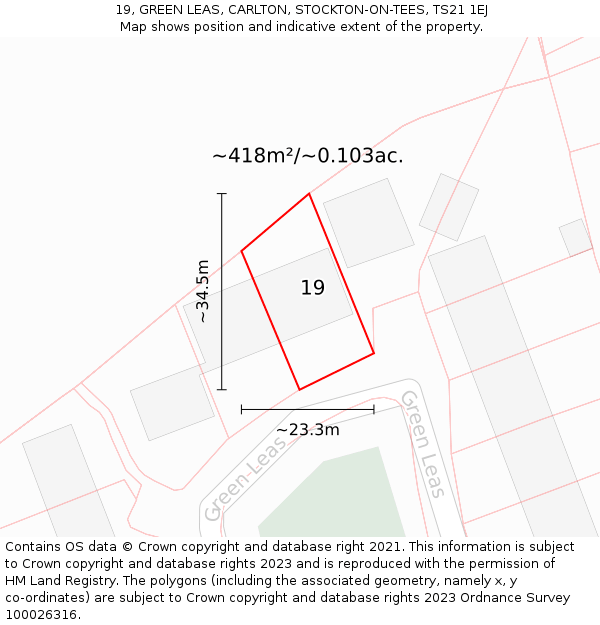 19, GREEN LEAS, CARLTON, STOCKTON-ON-TEES, TS21 1EJ: Plot and title map