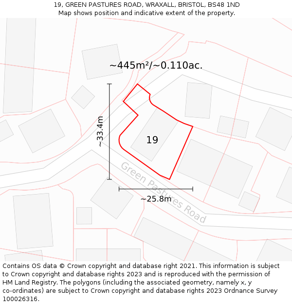 19, GREEN PASTURES ROAD, WRAXALL, BRISTOL, BS48 1ND: Plot and title map