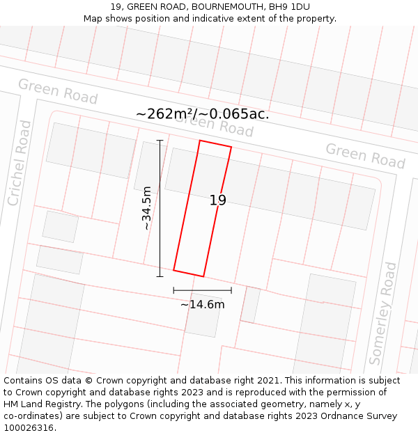 19, GREEN ROAD, BOURNEMOUTH, BH9 1DU: Plot and title map