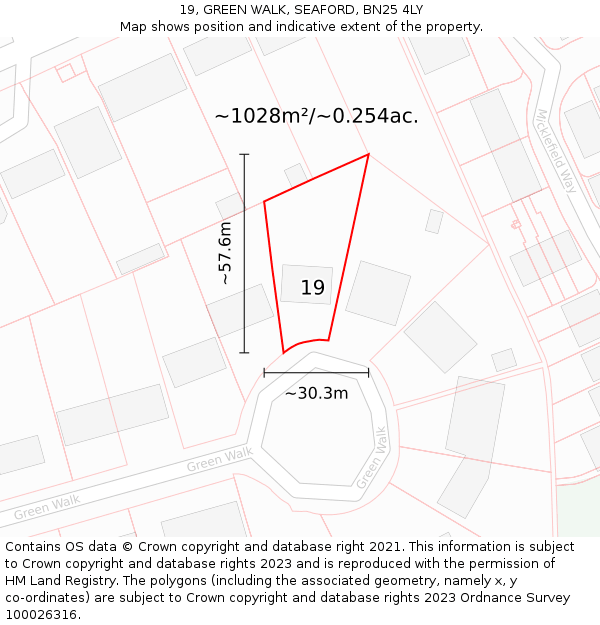 19, GREEN WALK, SEAFORD, BN25 4LY: Plot and title map