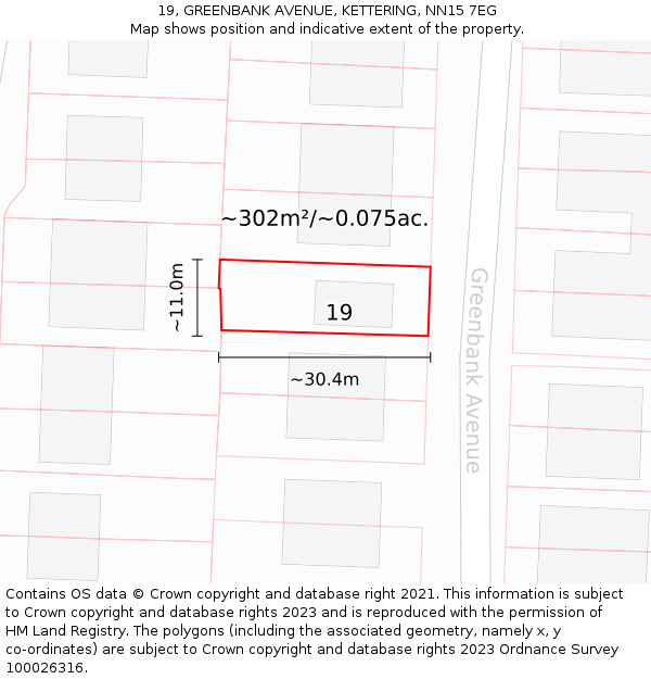 19, GREENBANK AVENUE, KETTERING, NN15 7EG: Plot and title map