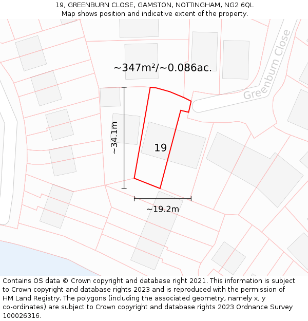 19, GREENBURN CLOSE, GAMSTON, NOTTINGHAM, NG2 6QL: Plot and title map