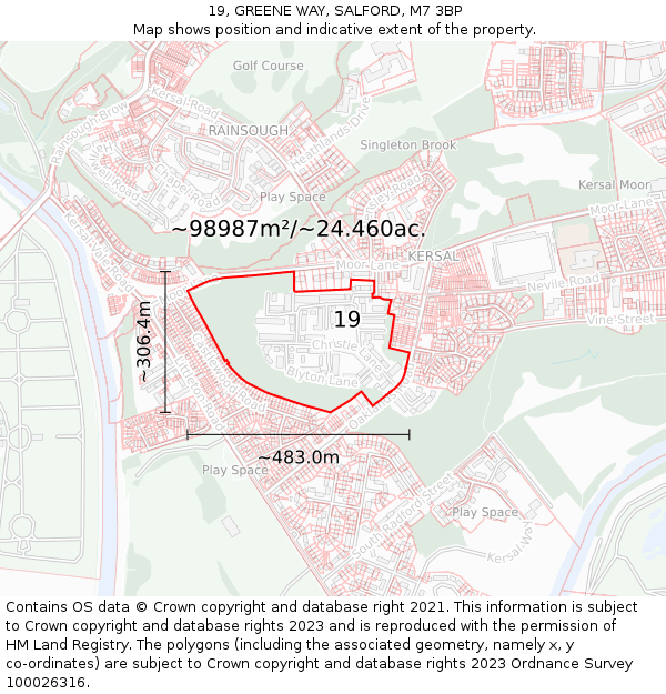 19, GREENE WAY, SALFORD, M7 3BP: Plot and title map