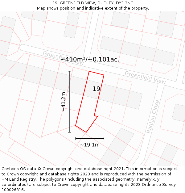 19, GREENFIELD VIEW, DUDLEY, DY3 3NG: Plot and title map