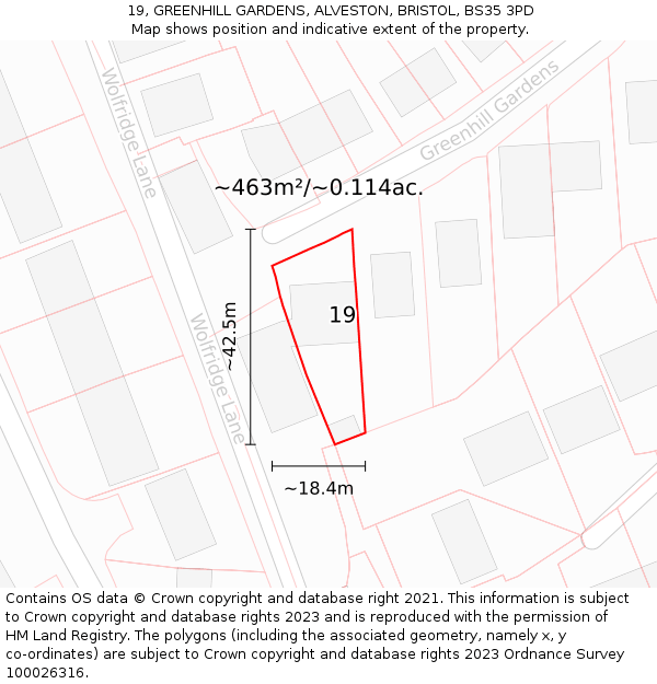 19, GREENHILL GARDENS, ALVESTON, BRISTOL, BS35 3PD: Plot and title map