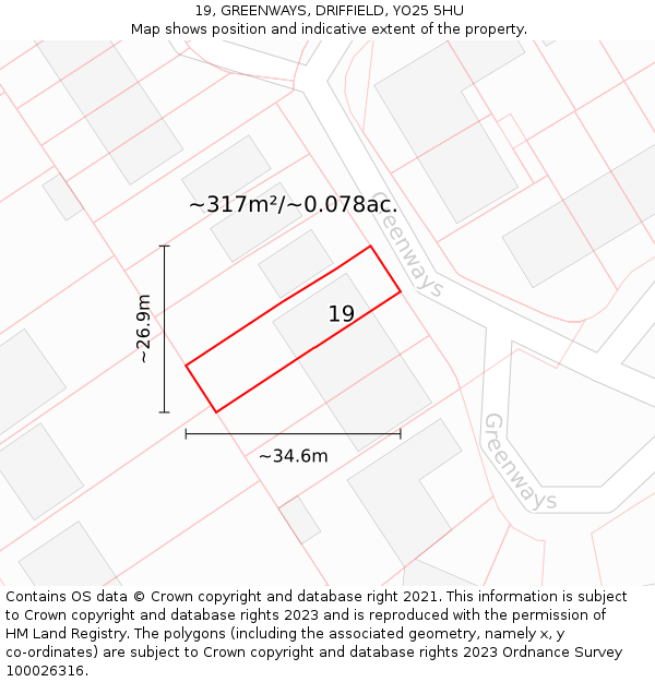 19, GREENWAYS, DRIFFIELD, YO25 5HU: Plot and title map