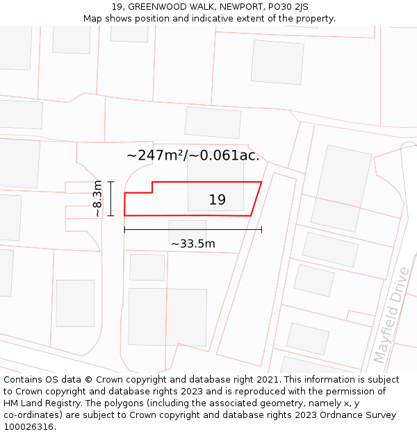 19, GREENWOOD WALK, NEWPORT, PO30 2JS: Plot and title map