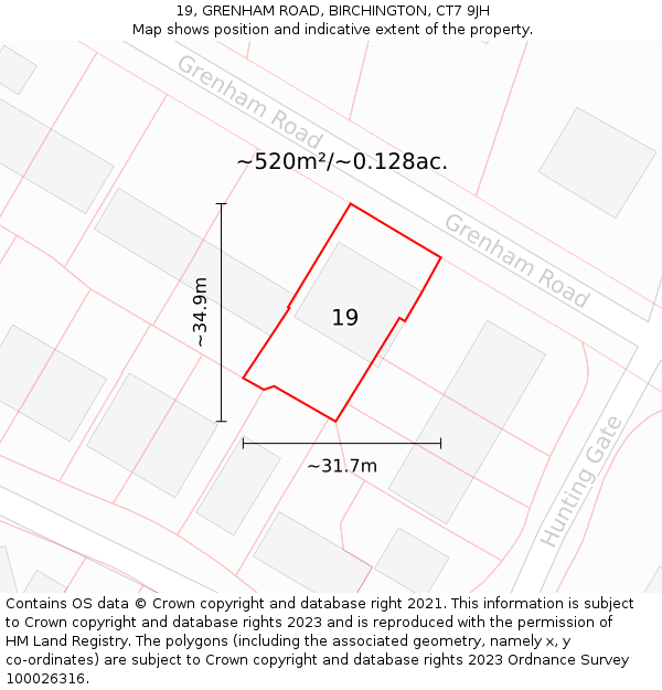 19, GRENHAM ROAD, BIRCHINGTON, CT7 9JH: Plot and title map