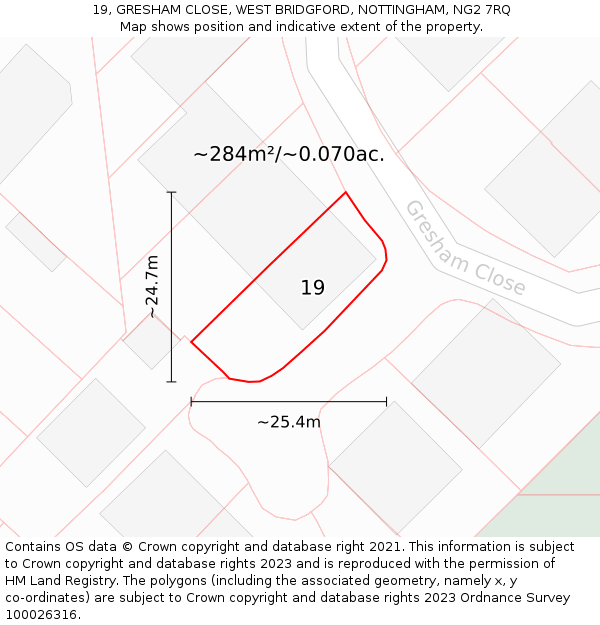 19, GRESHAM CLOSE, WEST BRIDGFORD, NOTTINGHAM, NG2 7RQ: Plot and title map