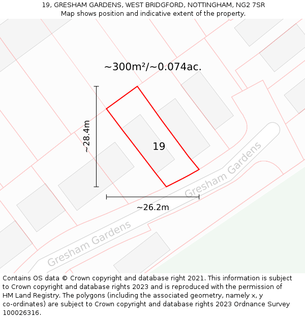 19, GRESHAM GARDENS, WEST BRIDGFORD, NOTTINGHAM, NG2 7SR: Plot and title map