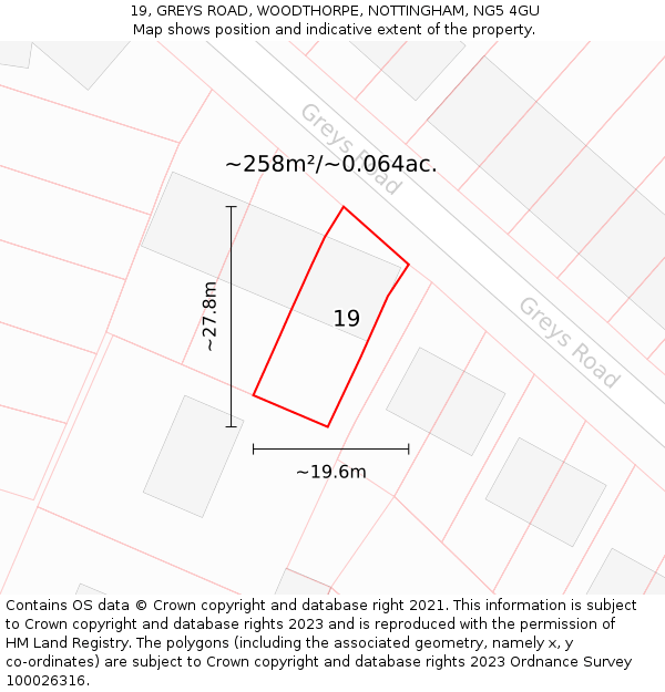 19, GREYS ROAD, WOODTHORPE, NOTTINGHAM, NG5 4GU: Plot and title map