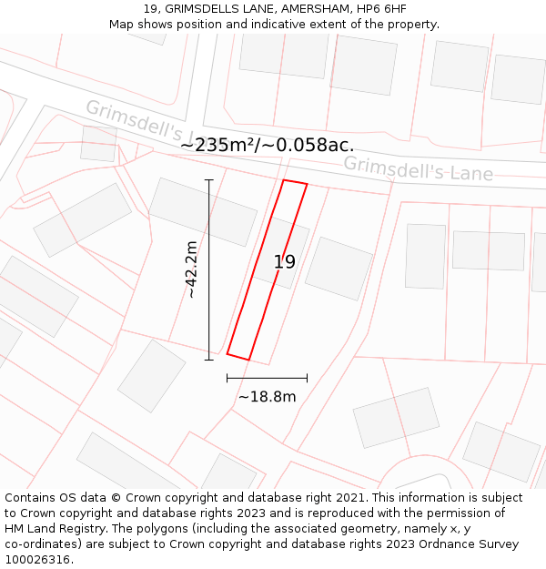 19, GRIMSDELLS LANE, AMERSHAM, HP6 6HF: Plot and title map