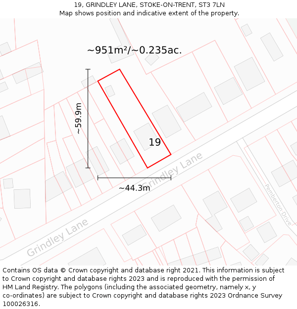 19, GRINDLEY LANE, STOKE-ON-TRENT, ST3 7LN: Plot and title map