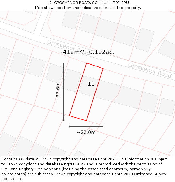 19, GROSVENOR ROAD, SOLIHULL, B91 3PU: Plot and title map