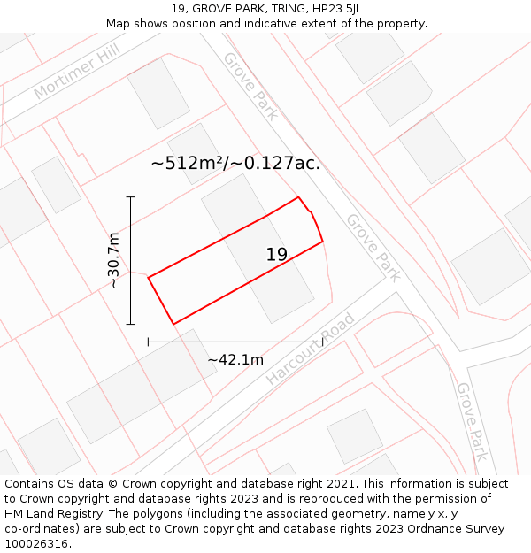 19, GROVE PARK, TRING, HP23 5JL: Plot and title map