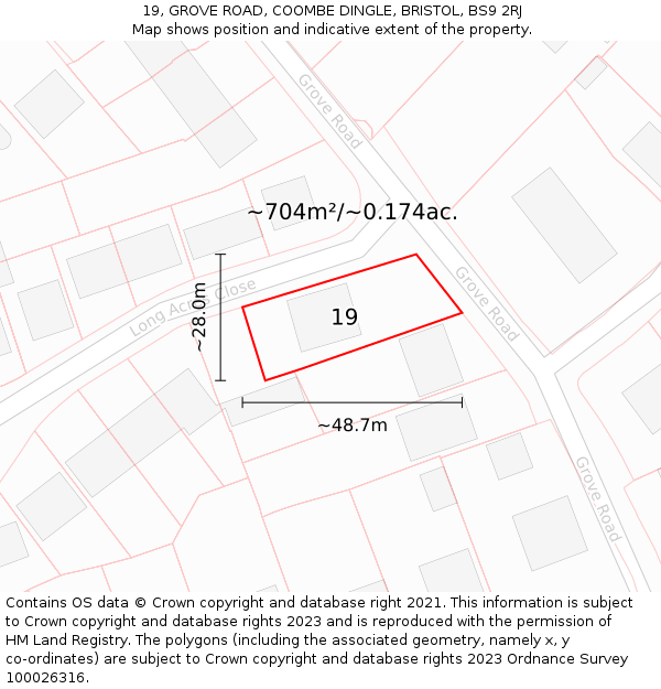 19, GROVE ROAD, COOMBE DINGLE, BRISTOL, BS9 2RJ: Plot and title map