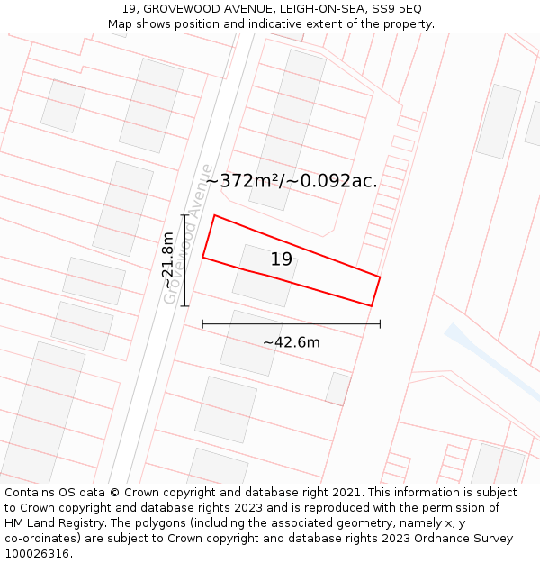 19, GROVEWOOD AVENUE, LEIGH-ON-SEA, SS9 5EQ: Plot and title map