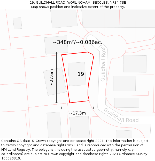 19, GUILDHALL ROAD, WORLINGHAM, BECCLES, NR34 7SE: Plot and title map
