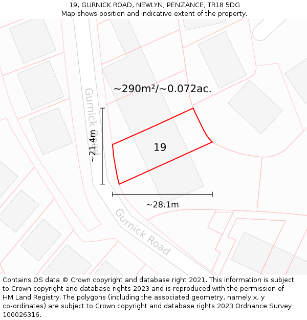 19, GURNICK ROAD, NEWLYN, PENZANCE, TR18 5DG: Plot and title map